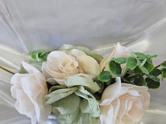 6 Pc Wedding Table Centerpieces, Green, Ivory, Round, Circle, Gold, Wood