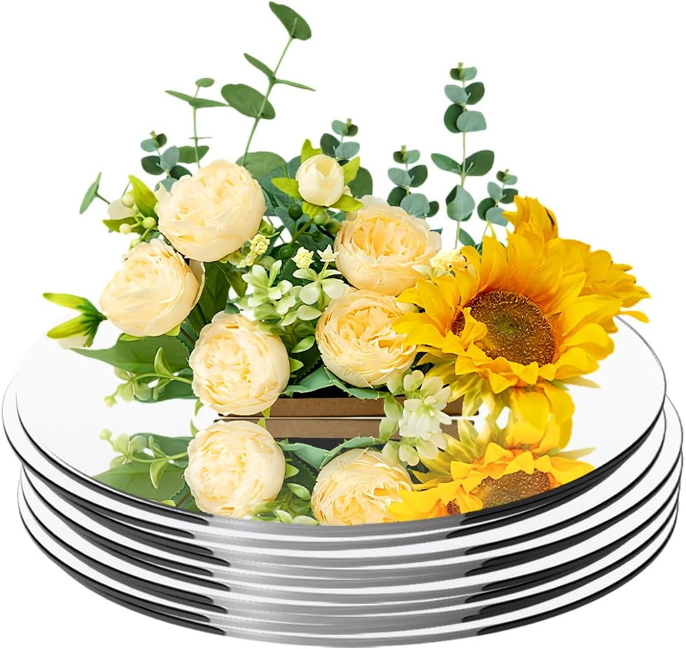 8 Pack 6″ Small round Mirror Centerpieces for Tables Decorations, 2MM Acrylic Ci
