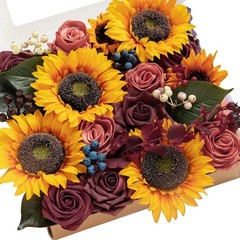 Faux Greenery Stems Foam Roses Silk Sunflower Bouquet