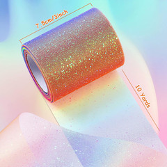 5 Rolls Rainbow Glitter Tulle Rolls Gradient Fabric Ribbon Netting Fabric Tulle