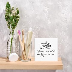 Family Sign, Wooden Box Decor 5×5 in Family Shelf Decor, Family Plaque White