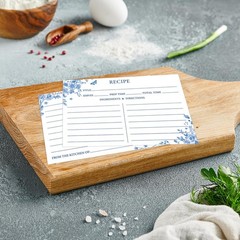JarThenaAMCS 50Pcs Blue Floral Recipe Cards Chinoiserie 4 x 6 inch,