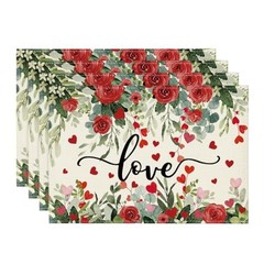 Rose Hearts Love Valentine’s Placemats Set of 4, 12×18 Inch Wedding