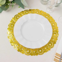 50 GOLD Round Disposable Metallic Lace Design Paper PLACEMATS Party Tableware