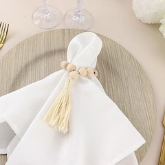 4 Cream Round Wood Bead Napkin Rings Tassels Wedding Party Events 7″,