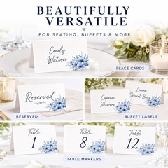 56 PCS Dusty Blue Florals Table Tent Place Cards 2×3.5 Inches Wedding Bridal