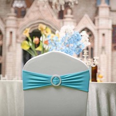 10 Turquoise Spandex CHAIR SASHES with Silver Round Buckles Wedding Decorations