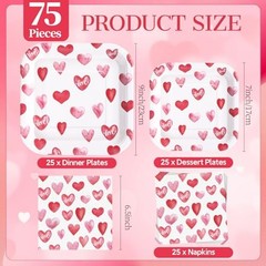 Valentines Day Plates and Napkins Sets, Square Valentine Plates 9″ Heart