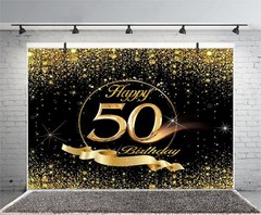 50th Birthday Backdrop 10x8ft Gold Black Birthday Sign Poster Photo Backdrop …