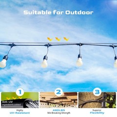 NEREUS String Light Hanging Kit with 250 Ft Vinyl Coated 304 Stainless Steel …