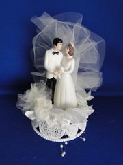 New Vintage Wilton Tender Love Wedding CakeTop, white coat, black pants 114-402