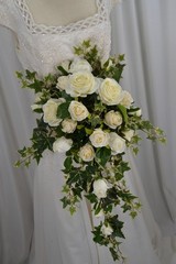 Creamy Rose and Ivy Cascade Faux Silk Wedding Bouquet