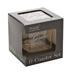 Wedding Whisky Glass and Coaster Set – Boxed Thank You Gift – Groom