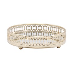 Nordic Metal Mirror Tray Round Plate Desktop Jewelry Storage Organizer