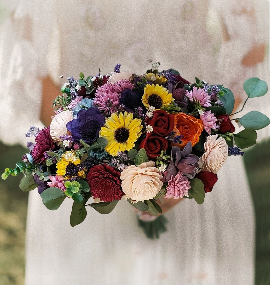 Wildflower Bridal Bouquet Sunflower Sola Wood Bridesmaid Faux Wedding Flowers