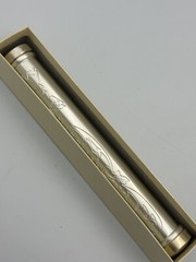 Vintage Silver Pewter Engraved Marriage Certificate Scroll Holder Tube In Box
