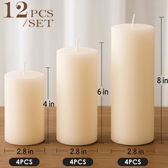 Mosroad Ivory Pillar Candles Set 12 Packs 2.8 In X 4 6 8 Inch Assorted Size