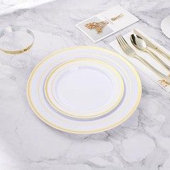 Plastic Plate, Disposable Party Plates with 50 Dinner Plates and 100PCS Gold