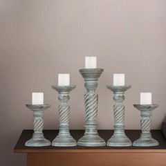 Handmade Eco-Friendly Antique Dusk Mango Wood Set Of Five Pillar Candle Holder