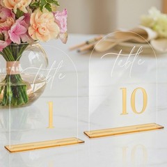 Arched Wedding Table Numbers 1-10 with Stands 5.5 x 7” Gold Number Clear Acry…