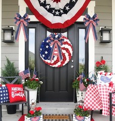 2 Pack 4th of July Decor Bow for Wreath,Red White Blue Stripe Stars Tree Topper