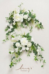 Ling’s Moment 2PCS White & Green Artificial Floral Swags Table Centerpieces W…