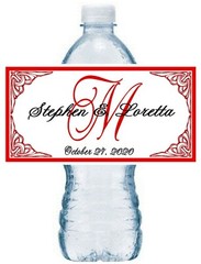 20 RED MONOGRAM WEDDING FAVORS WATER BOTTLE LABELS Waterproof Ink