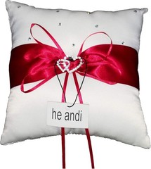 7.8″ Satin Double Hearts Decoration Wedding Ring Bearer Pillow Red