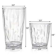 Set of 8 Plastic Water Tumblers, 4 Pack 17-ounce and 4 Pack 10-ounce
