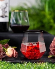 PCS 12 Oz Plastic Wine Whiskey Glasses, Diamond Stemless Unbreakable 40 Clear