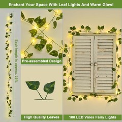 33Ft Vines with Lights Battery Operated Pothos Leaf Pothos-Battery 100 LED