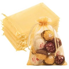 50PCS Organza Bags 5×7, Small Mesh Gift Bags Drawstring Cute Sheer 5″x7″ Gold