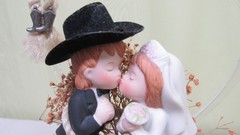 Vintage Western Couple Wedding Cake Topper Cowboy & Bride Tying the Knot