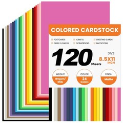 120 Sheets Colored CardStock, 180gsm/65lb 24 120 Sheets-24 Colors, Multicolor