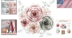 3D Paper Flower Wall Decor Set – Rose Gold Pink, Gray, Ivory