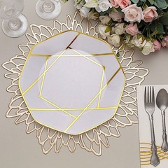 10 WHITE GOLD 10″ Octagon DISPOSABLE DINNER PLATES Geometric Party Tableware