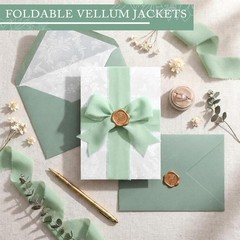 100 Set Wedding Invitation Kit Wedding Vellum Jackets Bulk for 5X7 Sage Green En