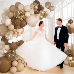 Balloons Arch Kit, 152 Pcs Beige Nude Sand White Metallic Gold Confetti Brown