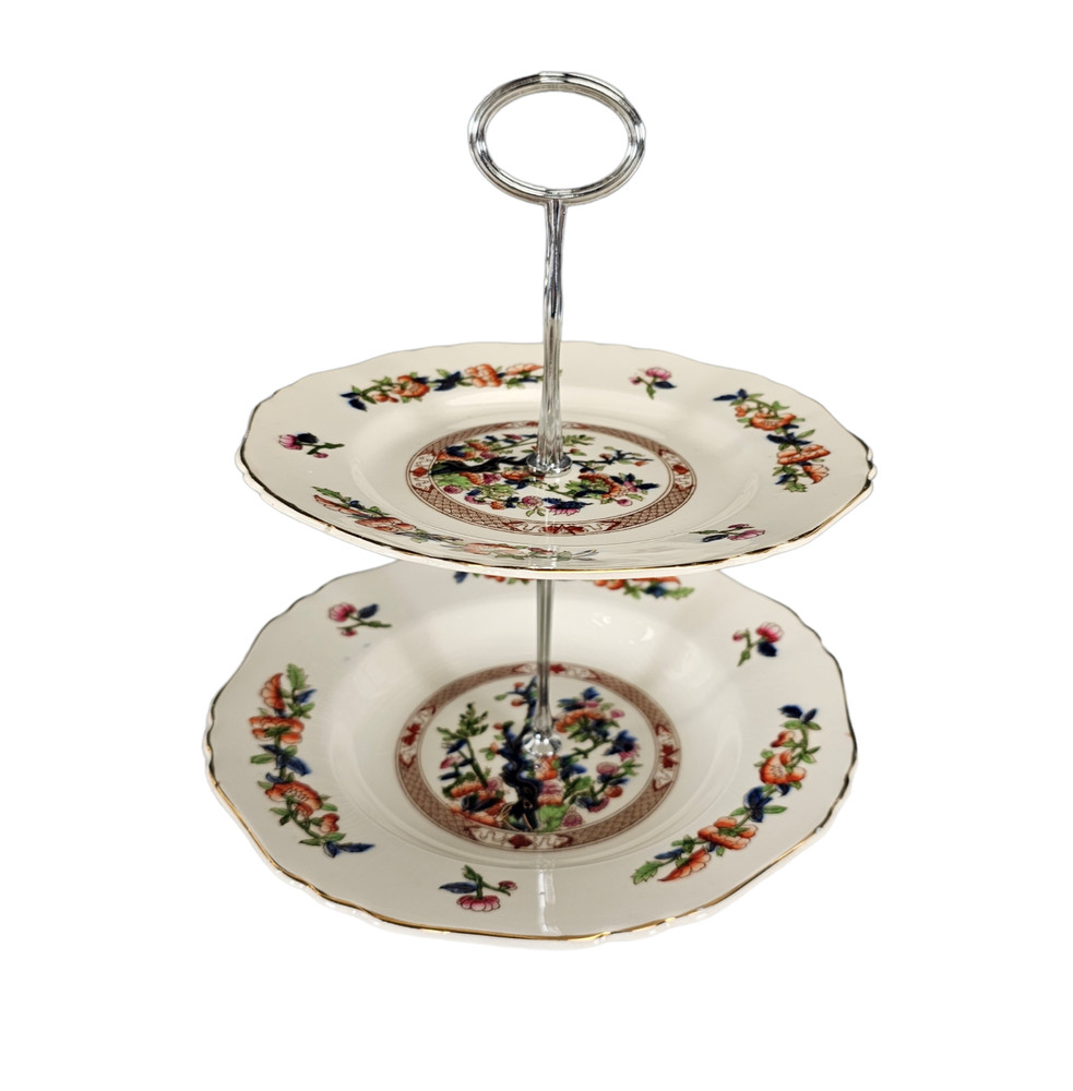 Vintage Indian Tree Cake Plate Stand Tower Cream Red England 1960’s