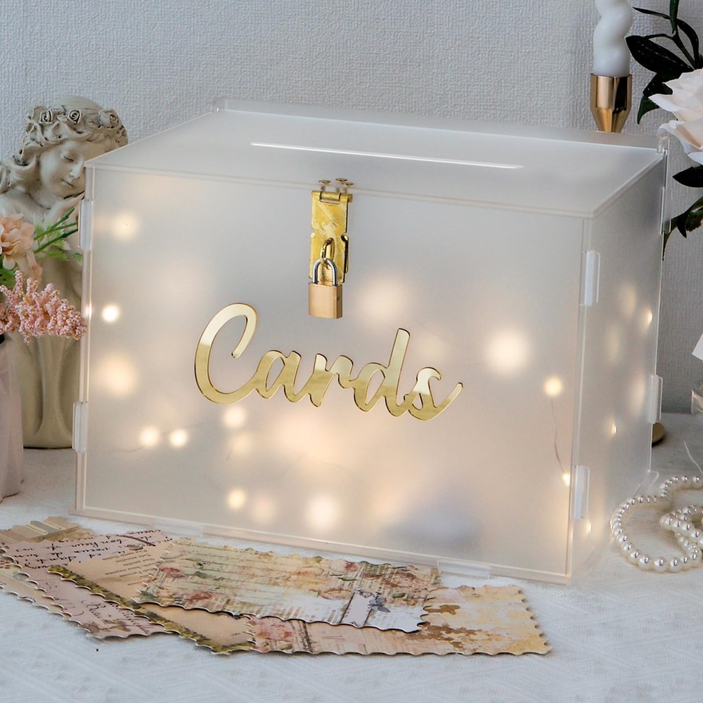 Frosted Acrylic Wedding Card Box with Lock DIY Gift Card Box for Wedding Rece