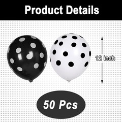 wrovitik 50 Pcs Latex Balloons, 12 Inch Black and White 12 inch, Black,