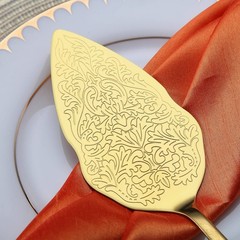Gold Wedding Cake Knife and Server Set, Titanium Gold Plating with Unique Pat…