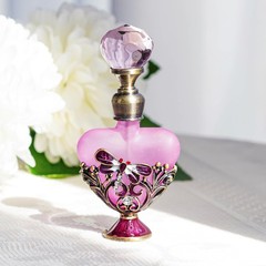 YU FENG Vintage Dragonfly Pewter and Glass Perfume Bottle 0.2 Ounces, pink