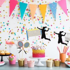 Set of 16,Badminton Theme Centerpiece Sticks,Boy Kid Birthday Table Toppers,B…