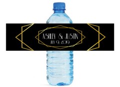 Gold Geometric On Black Wedding Bridal Shower Engagement Party Water Labels