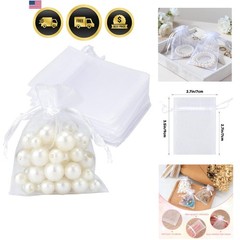 50Pcs Organza Bags, 2×3 inch Gift Favor Bags, White Wedding Favor Bags, Jewel…
