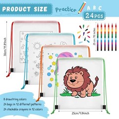 Dansydaisy 24 Set Drawstring Backpacks Bulk with 24 Stackable Crayons Colorable