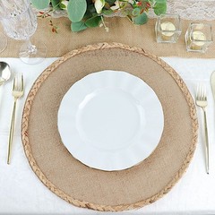 10 WHITE 9″ Round PLASTIC Salad Dinner PLATES Gold Wavy Rim Wedding Party
