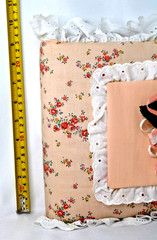 VTG Shabby Chic Photo Album Padded Floral Fabric Lace 3-Ring Binder 13.5×9 EUC