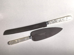 Vintage Sheffield Cake Knife Server Set Faux Pearl Handles England